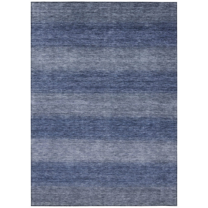 Blue Rectangular Washable Synthetic Striped Rug 3' x 5'
