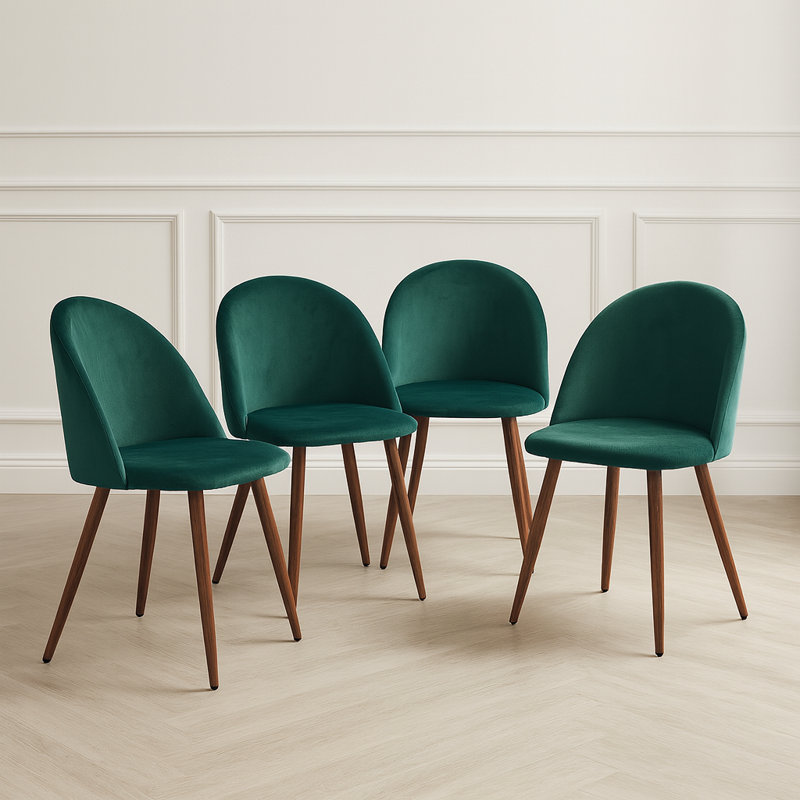 Ensemble de salle à manger 5 pièces avec table en verre trempé et chaises d'appoint rembourrées en velours, petit espace