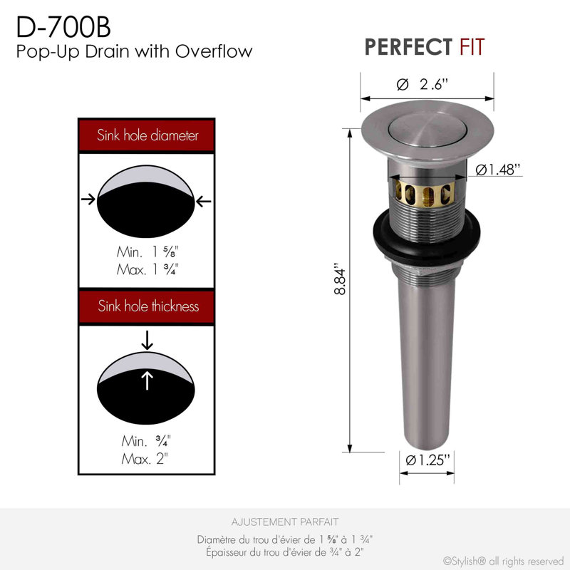 Élan Bathroom Sink Pop-Up with Overflow, Brushed Nickel