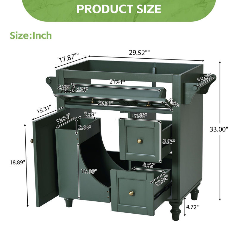 Bathroom Storage Cabinet With 2 Drawers And A Tip-Out Drawer, Green