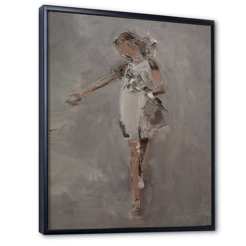 Pittoresque jeune fille rétro - peinture, H 12 po x l 8 po x P 1 po, Toile à cadre flottant noir