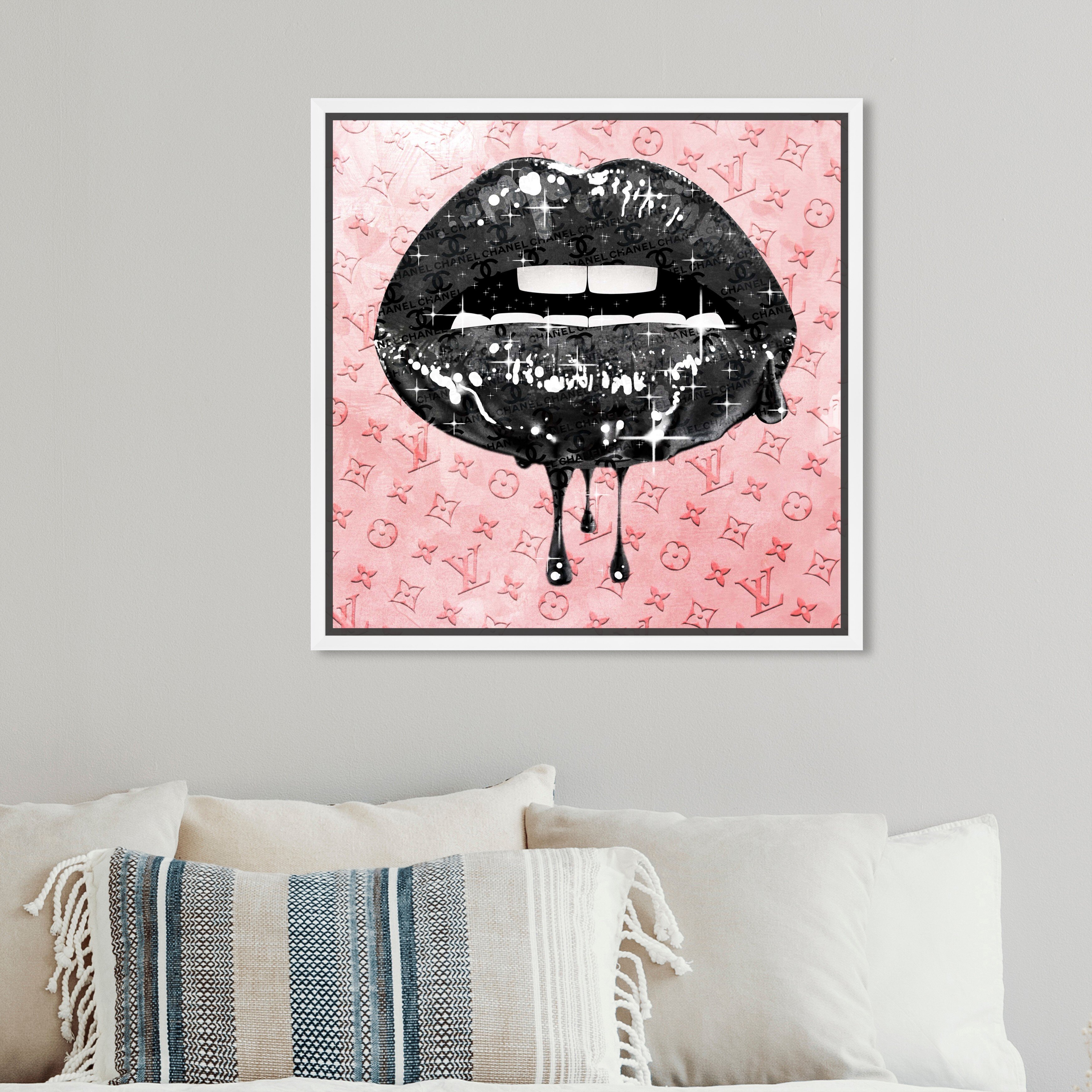 Lips Noir Pink Dripping Black And White Modern Pop Art Wall Art