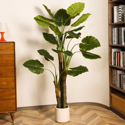 Albee Faux Banana Leaf Plant in White Planter, Lifelike Fake Green Plant for Indoor  Decor