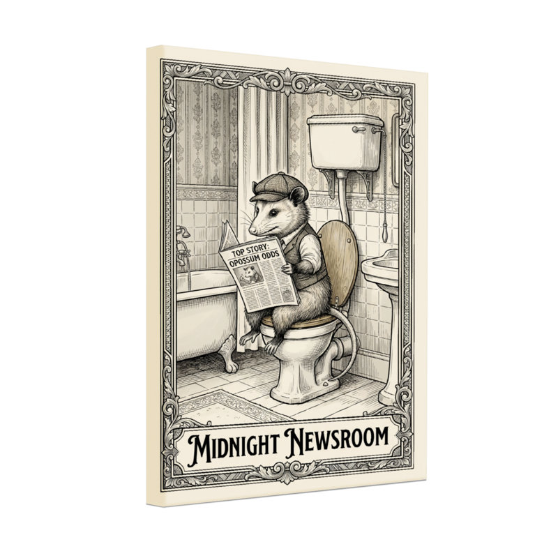 Bath & Laundry Rat lisant le journal sur les toilettes dans la salle de bain, H 36 po x l 24 po