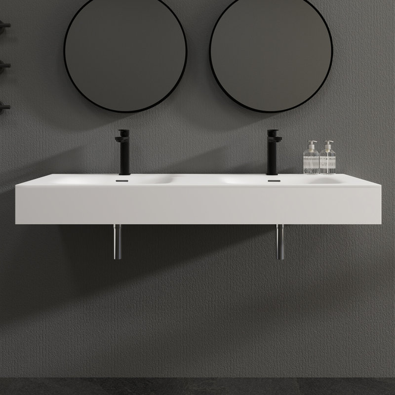 Lavabo de salle de bain double vasque mural 48 "x 18" avec trou pour robinet