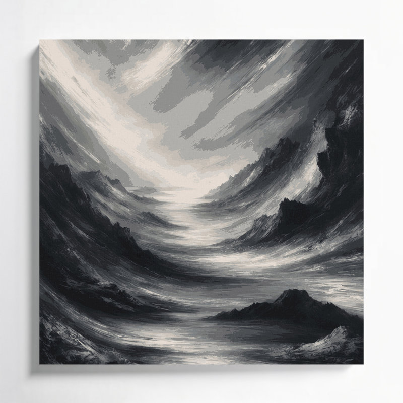 Abstrait paysage 80, art mural sur toile noire, H 12 po x l 12 po