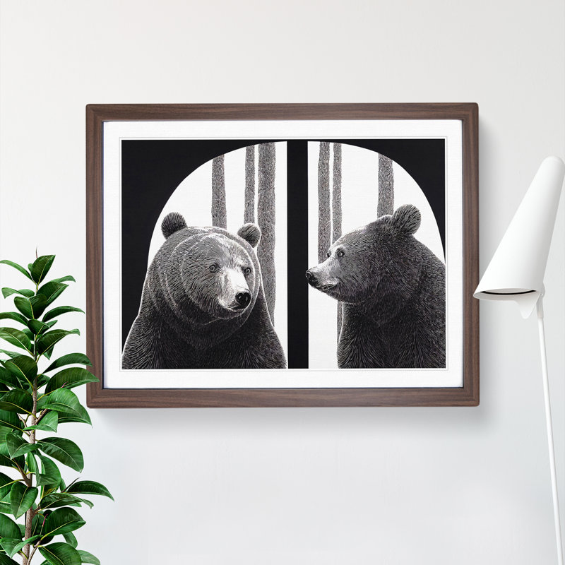 Impactful Bears - Single Picture Frame Print, 46cm H x 64cm W x 2cm D, Walnut