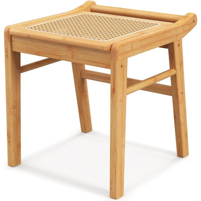 Vanity Stool, Bamboo Ottoman Foot Rest With Rattan Seat, Anti-Slip Foot Pads, Makeup Vanity Chair Bench For Bedroom Living Room Entryway, Capacity 265 by Bay Isle Home