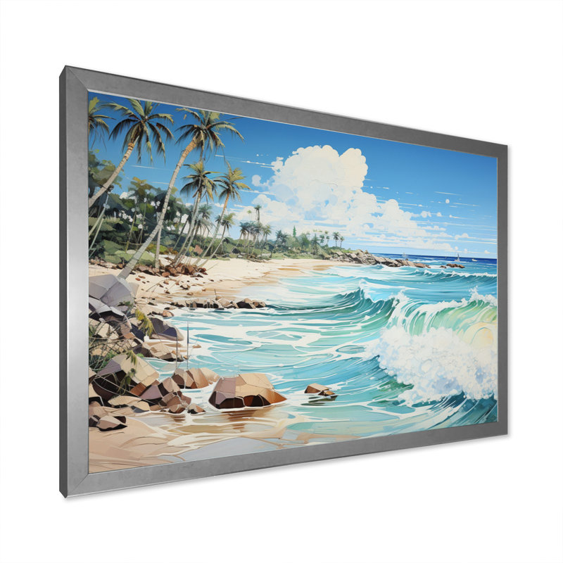 Bleu tropical Serenity II - imprimé, Cadre simple argenté, H 12 po x l 20 po x P 1 po