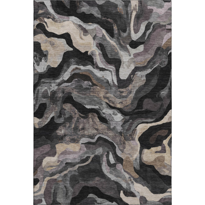 Premium Machine Washable Mayfield AMF2162 modern Rug, Granite, Rectangle 2'6" x 3'10"