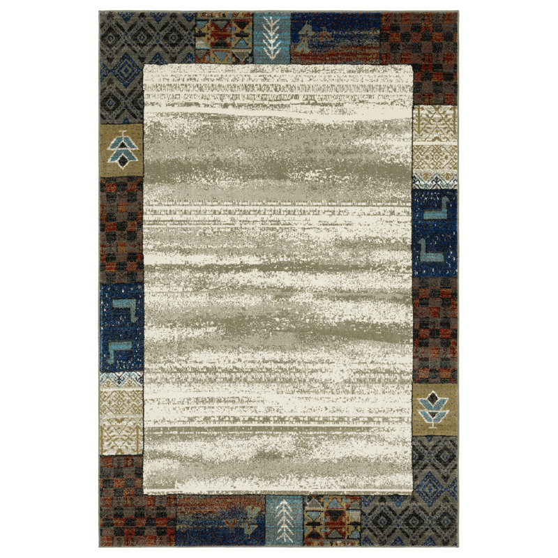 Tapis abstrait en polypropylène tissé à la machine en brun, Rectangle 9 pi 10 po x 12 pi 10 po