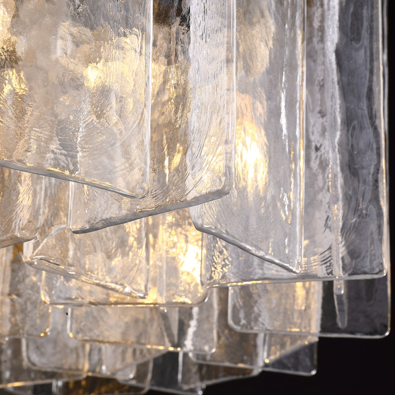 Friedhardt 12-Light Modern Dimmable Drum Chandelier With Textured Glass, Clear