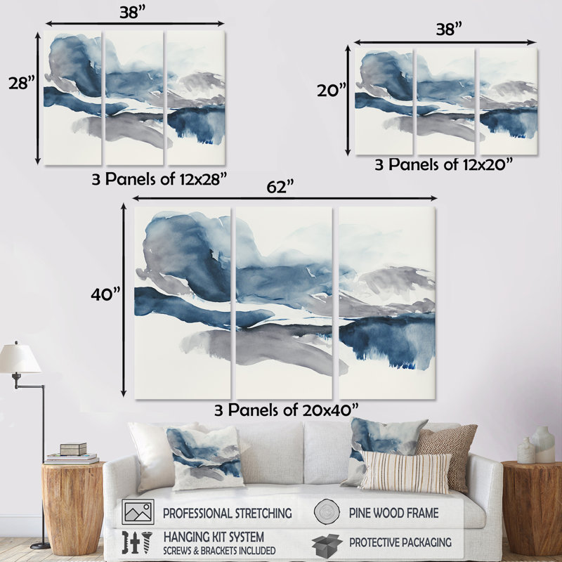 «Through The Sapphire Blue Clouds I», reproduction sur toile 3 pièces, H 28 po x l 36 po, Toile tendue