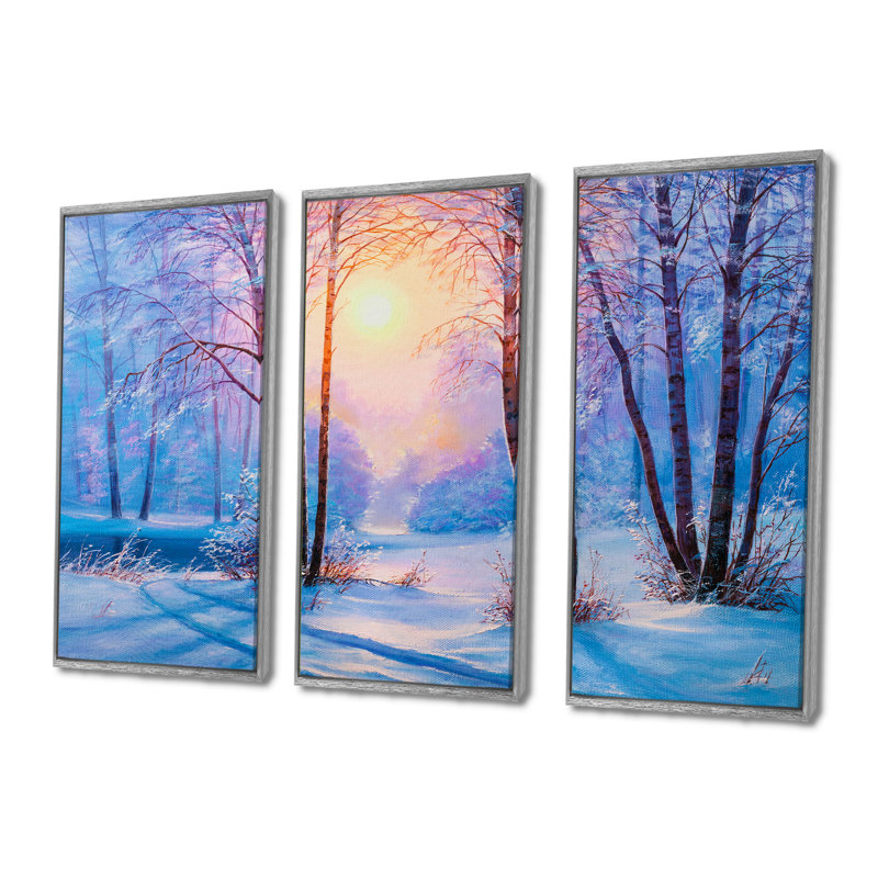 «Warm Sunshine Reflection over Winter Forest River III», reproduction de photo sur toile 3 pièces, H 40 po x l 60 po