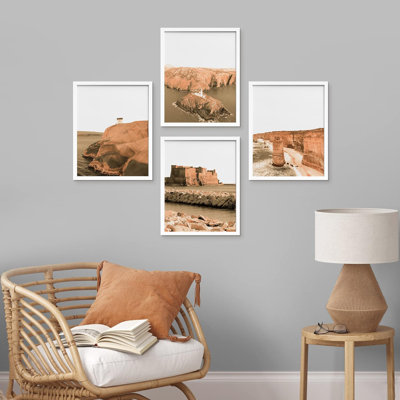 Ensemble de 4 décorations murales encadrées Desert Canyon Seascape, 4 pièces Texas et Arizona Southwest