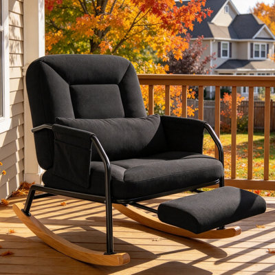 Oversized Rocking Chair with  4-Position  Adjustable Backrest and Retractable Footrest, Rocker Chair with Pillow and Pockets for Living Room, Bedroom,Nursery and Balcony, Corduroy 