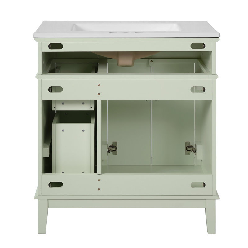 Meuble-lavabo 30 po avec lavabo en céramique, armoire de rangement moderne, tiroirs à fermeture en douceur, Vert