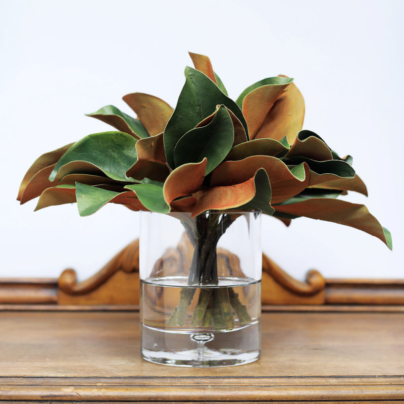 Feuilles d'arrangement quotidien de magnolia dans un vase, H 12 po x l 14 po x P 14 po
