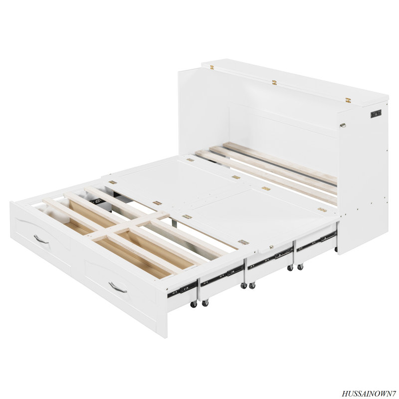 Lit escamotable Murphy avec tiroir et ensemble de prises et ports USB, structure de poulie