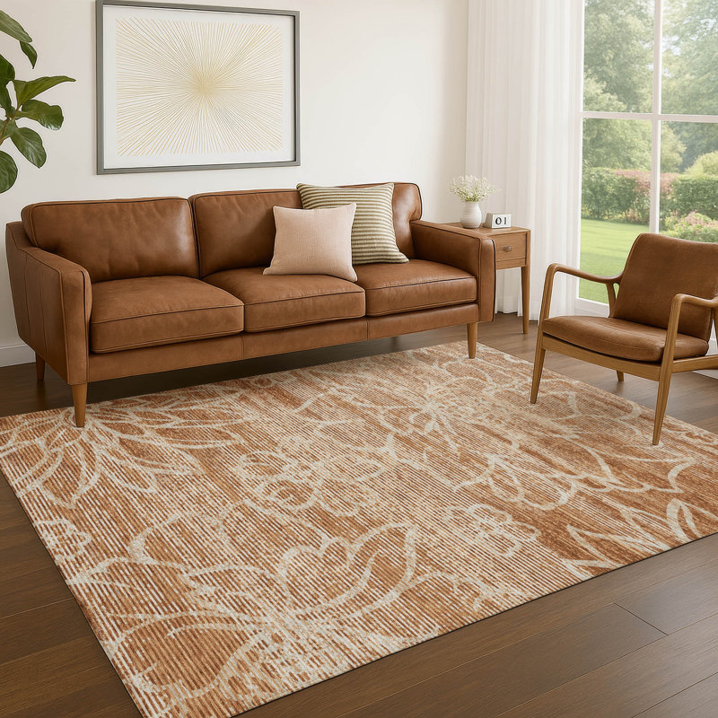 Tapis floral intérieur / extérieur lavable à la machine Chantille ACN2789, Paprika, 3 pi x 5 pi