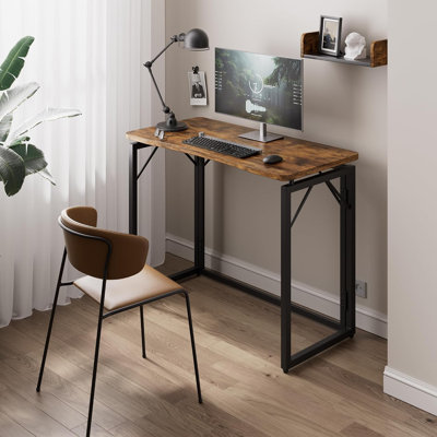  Petit bureau pliable de 31,5 po - brun, sans assemblage, petit bureau pliable pour la maison, le bureau, bureau en bois pliable pour travailler, écrire, étudier