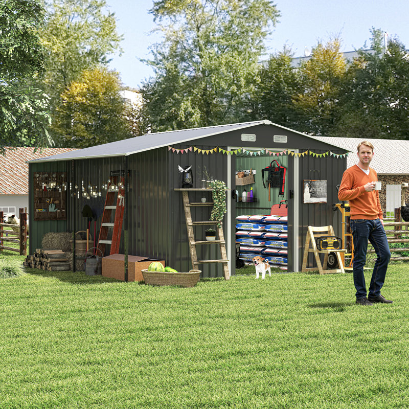 10X12 Ft. Oversized Metal Outdoor Storage Shed - Lockable Doors And Windows, Steel Multi-Purpose Shed Suitable For Gardens, Backyards, Patios, Tool Storage, And Chicken Coops