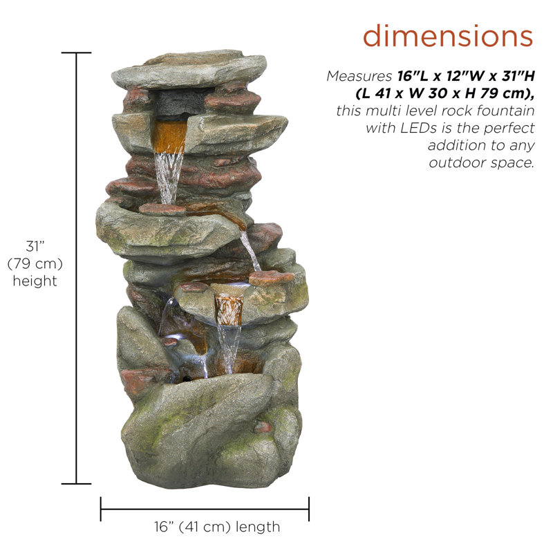 Multi-Level Rock Fountain with LED Lights