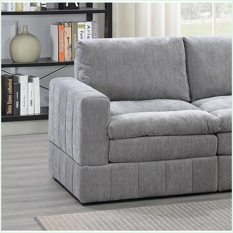 Fauteuil modulaire en granite imitation daim pour le salon - Coussins moelleux à trois couches, style contemporain | Gris | Suède | Dossier rembourré