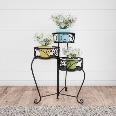 3-Tier Folding Metal Plant Stand - Indoor/Outdoor Home and Garden Display with Staggered Shelves