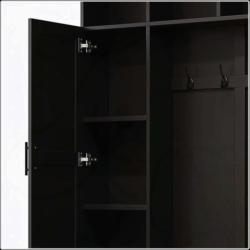 Modern Farmhouse Hall Tree with Storage, Seating, and Hooks for Versatile  Organization, Black/Dark Walnut