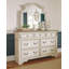 Très grand lit tapissier Realyn, commode, miroir et commode