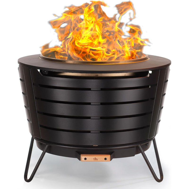 Brand Smokeless 25 in. Patio Fire Pit, Wood Burning Outdoor Fire Pit - Includes Wood Pack, Modern Design with Removable Ash Pan and Weather Resistant Cover, Black