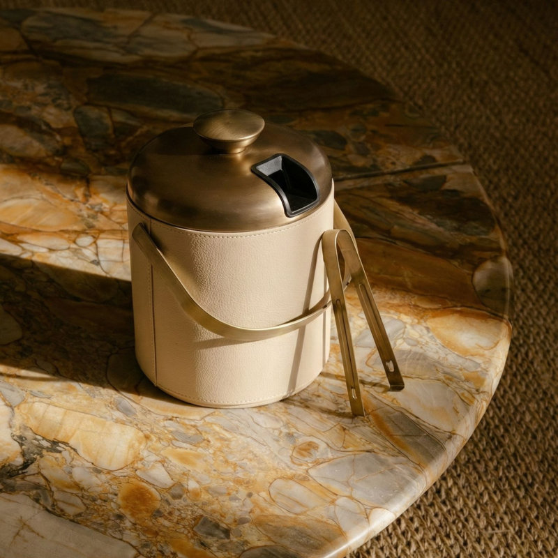 Seau à glace en cuir beige avec laiton