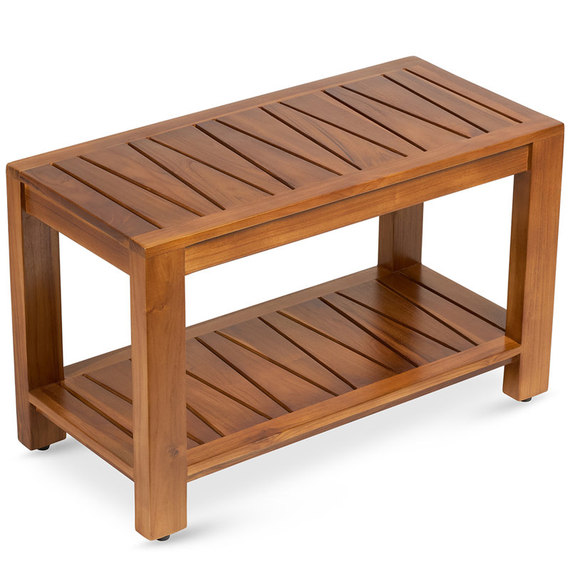  Teak Shower Bench With Shelf, 30” Wide, Shower Stool, Fully Assembled Bathroom Shower Seat, Water-resistant Spa Bath Bench For Shower, Bathroom & Entryway, The Botein