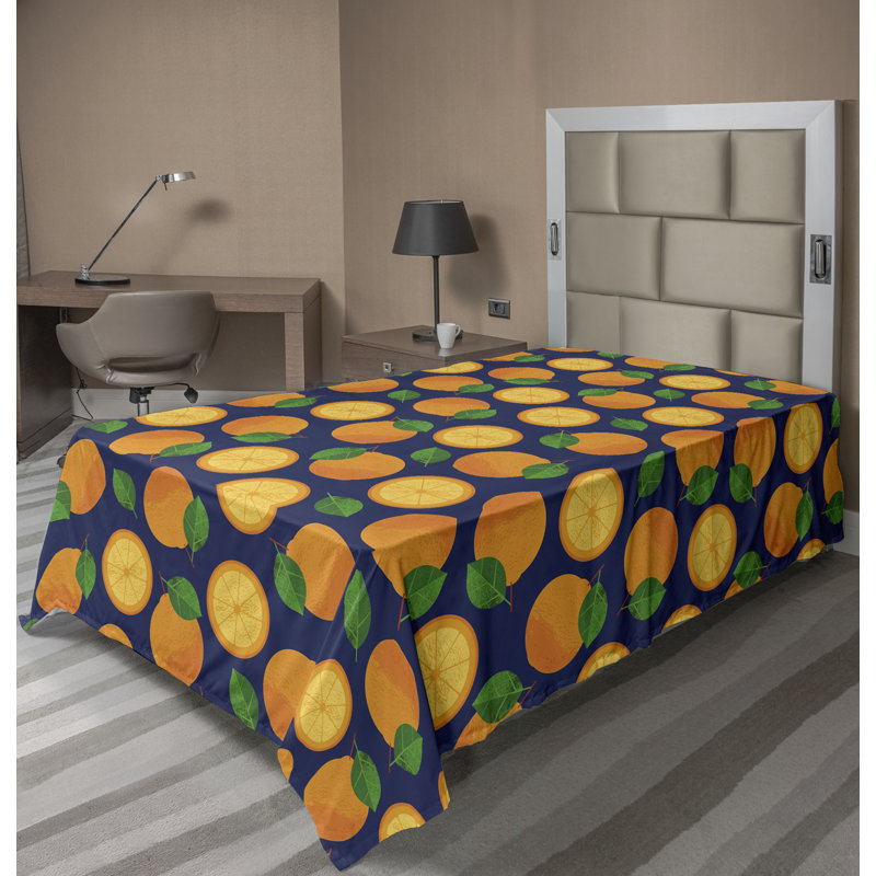 Ambesonne Flowers Flat Sheet Nostalgia Farmhouse, Indigo Marigold Green