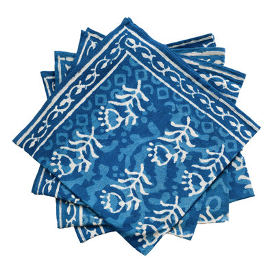 Indigo Dabu Cotton Floral Square Napkin
