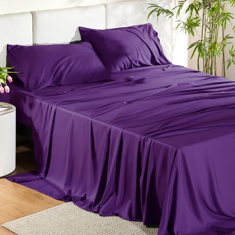 Essential Collection Cooling Rayon Derived from Bamboo Sheet Set, King Sheet Set with 2 Pillowcases, Plum