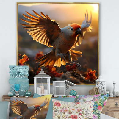 " Yellow Parrots Sunset Golden Flight "