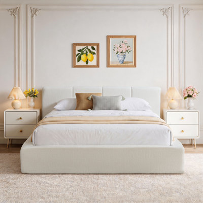 Chenille Upholstered Platform Bed Frame Queen Size, Thick Padded Headboard with All-Around Soft Sponge Padding, No Box Spring Needed