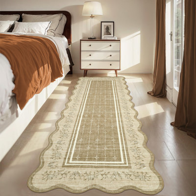 Scalloped Area Rug Large Washable Rugs for Living Room Bedroom Soft Dining Table Carpet Non Shedding Modern Bordered Indoor Carpet for Nursery Playroom Home Decor