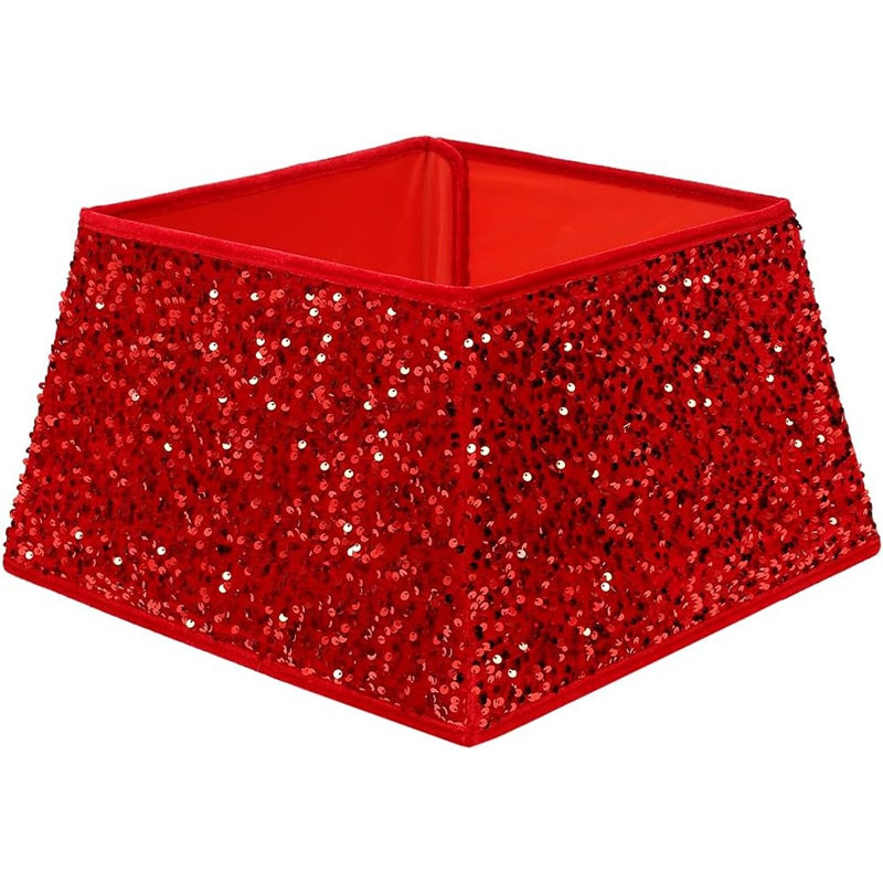 Red Sequin Christmas Tree Collar, Sparkling Tree Ring Base Cover, Elegant Holiday Tree Décor
