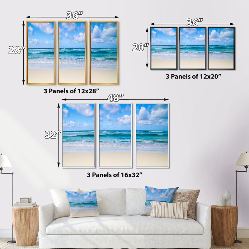 Serene Blue Tropical Beach - Photographie flottante sur toile, 3 pièces, Noir, noir, noir, noir, H 28 po x l 36 po