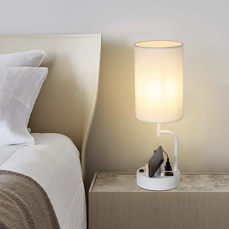 Lampe de table en métal USB, Black, Beige, Non