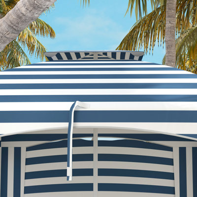 Parasol portatif avec bloc, 5,8 pi x 5,8 pi, rayure bleue et blanche, auvent à volants, option murale, blanc, portatif, vent