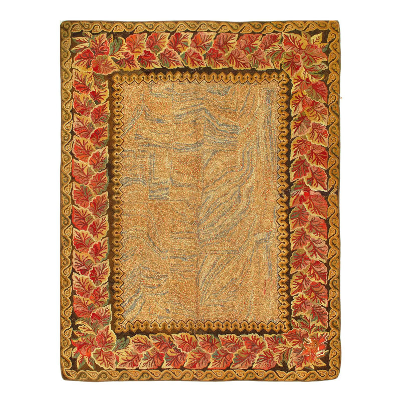 Canvello Antique American Yellow Hook Rug - 6'7'' X 8'9''