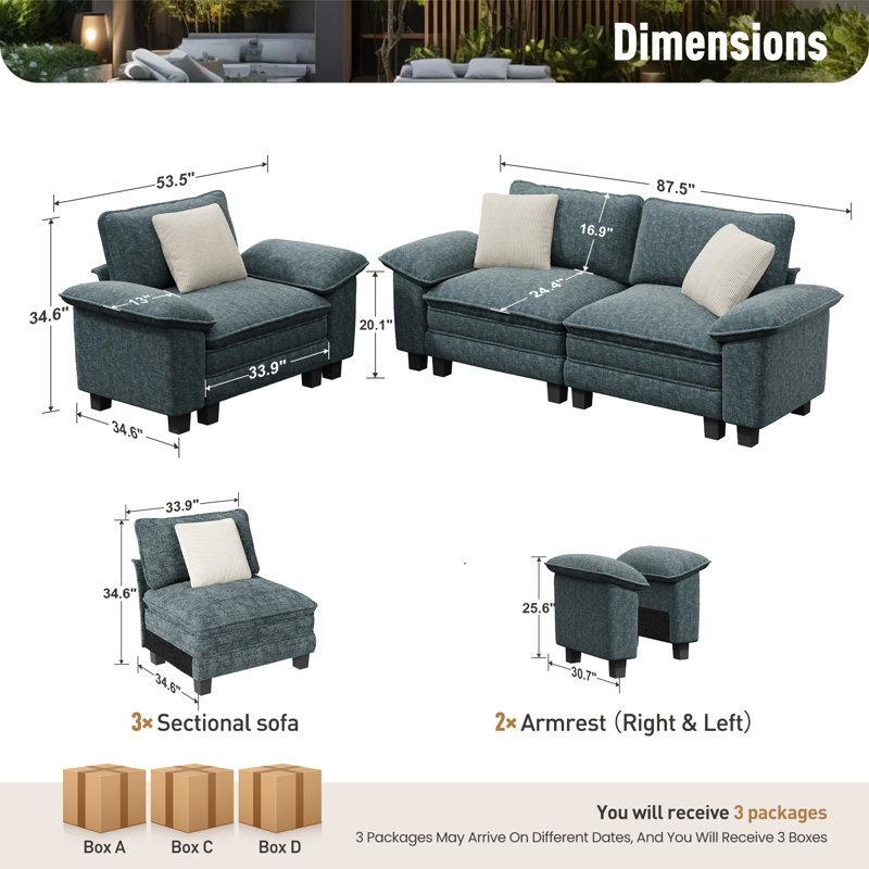 Ensemble de canapé modulaire rembourré 2 pièces, ensemble de canapé surdimensionné avec causeuse et fauteuil, Chenille verte