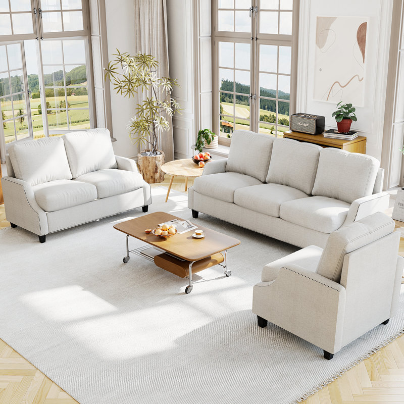 Ensemble de canapés de salon modernes 3 pièces comprenant canapé modulaire, causeuse et fauteuil, idéal pour le confort et le style d'un appartement