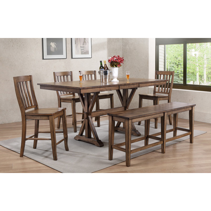 Olympia Rubberwood Rectangular Solid Wood Top with Solid Wood Base Dining Table, Rustic Brown