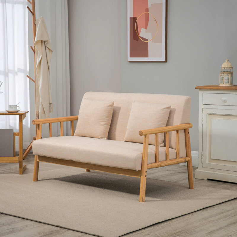 HOMCOM 48" 2-Seater Couch  Small Spaces,  Loveseat Sofa  ,  Furniture, Upholstered Small Couch With Throw Pillow And Wood Legs,