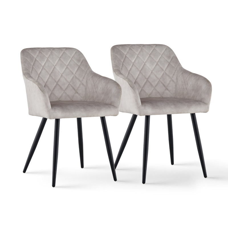 48cm H Velvet Upholstered Metal Armchair, Light Grey